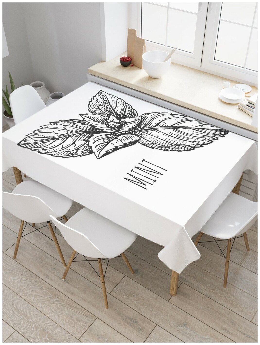 Скатерть прямоугольная JoyArty на кухонный стол "Графическая мята" из оксфорда, 120x145 см