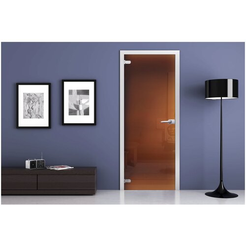 Межкомнатная стеклянная дверь Тонированная бронза 2000x800 с фурнитурой classic и R-коробкой серебро