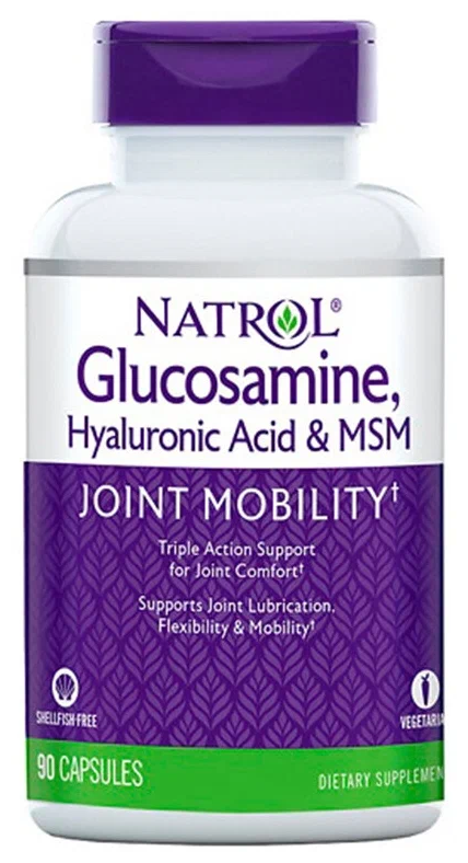 Natrol Hyaluronic Acid MSM & Glucosamine 90 caps/ Капсулы с глюкозамином, гиалуроновой кислотой и МСМ 90капсул