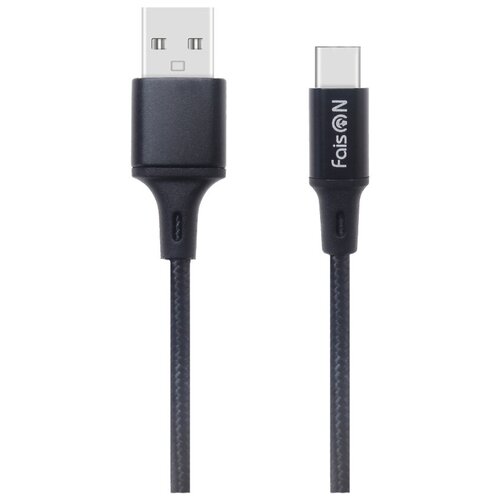 USB кабель - Type-C FaisON HX14 ALUM, 1.0м, круглый, 2.1A, ткань, цвет: чёрный