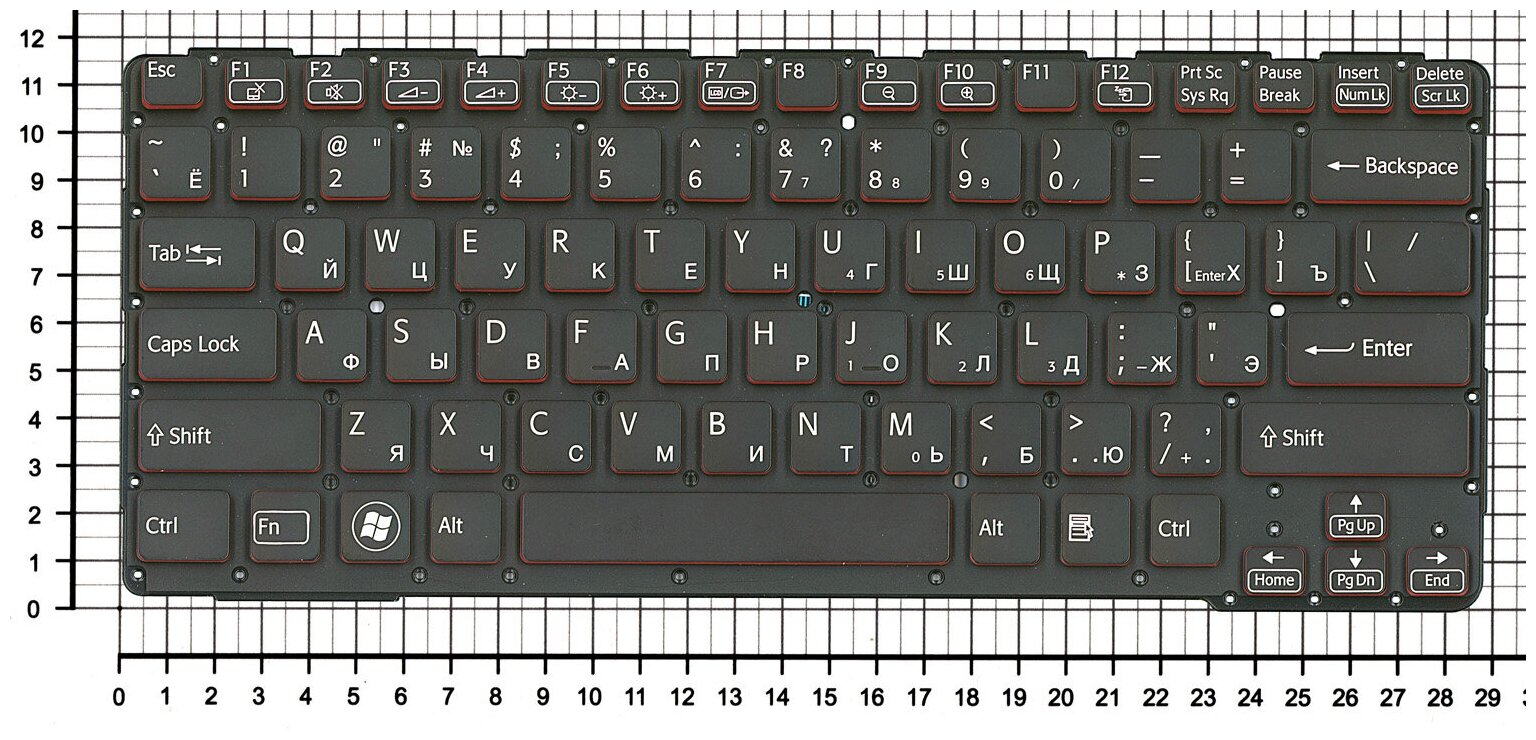 Клавиатура для ноутбука Sony Vaio SVE14A1S6RWRU3 черная с красным без рамки