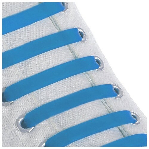 фото Набор шнурков для обуви, 6 шт, силиконовые, плоские, 13 мм, 9 см, цвет голубой неоновый onlitop