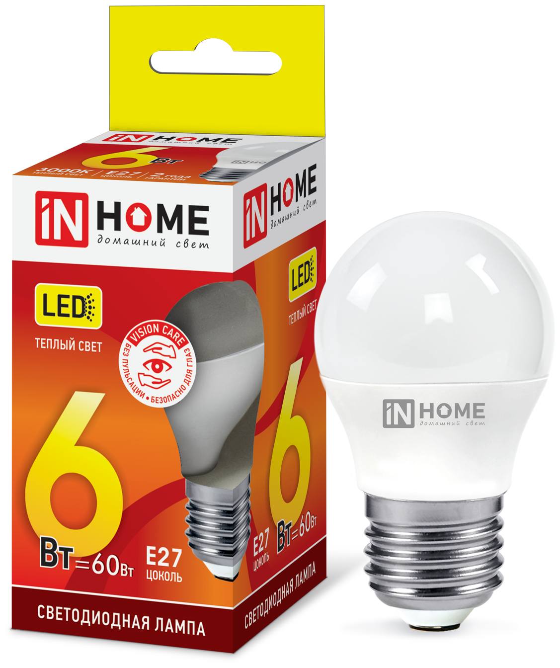 Лампа светодиодная IN HOME LED-VC (4690612020525), E27, P45, 6 Вт, 3000 К - фотография № 7