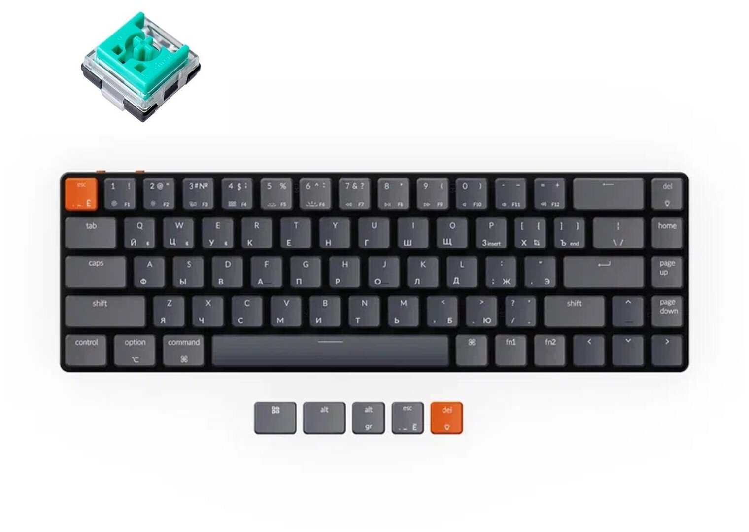 Беспроводная механическая ультратонкая клавиатура Keychron K7 русская раскладка 68 клавиши RGB подсветка Mint Switch