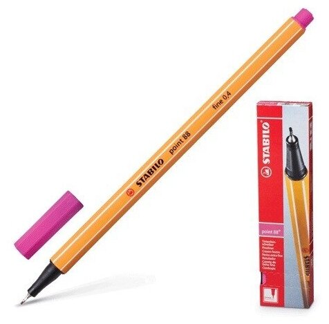 Ручка капиллярная Stabilo Point, корпус оранжевый, толщина письма 0,4 мм, розовая (88/56)