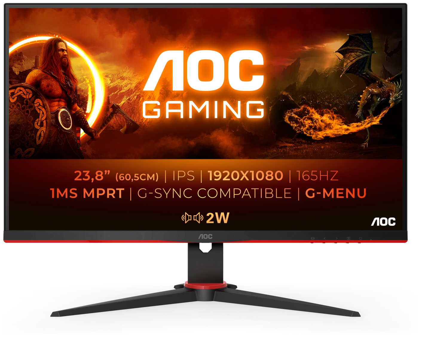 Монитор 23,8" AOC 24G2SPU IPS, 1920*1080, 165Hz, 1 ms, 178°/178°, 300 cd/m, 1000:1, 2*HDMI, black-red