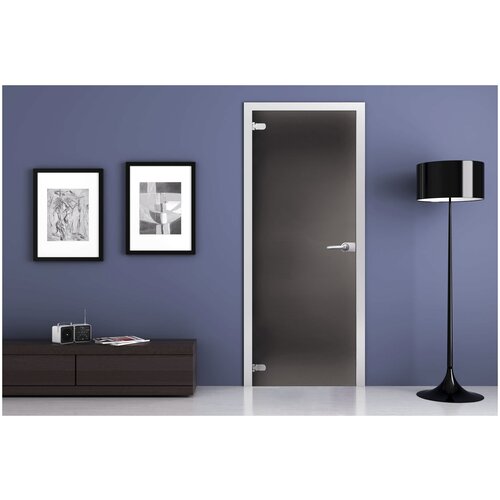 Межкомнатная стеклянная дверь Матовая графит 2000x700 с фурнитурой classic и R-коробкой серебро