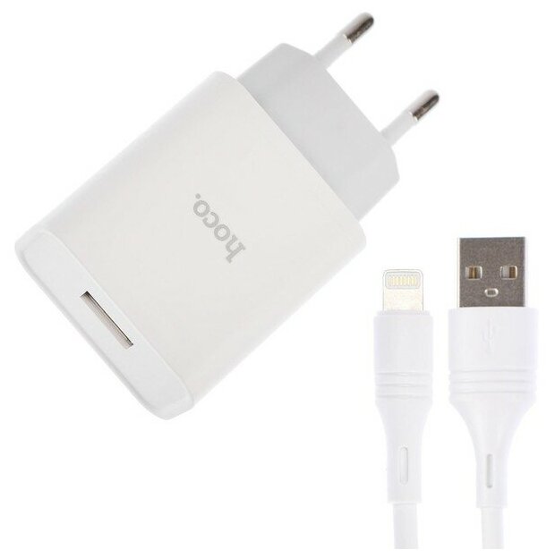 Hoco Сетевое зарядное устройство Hoco C81A, USB - 2.1 А, кабель Lightning 1 м, белый