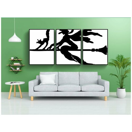 фото Набор модулных постеров для интерьера "метла, ведьма, летающий" 60x90 см. в тубусе, без рамки lotsprints