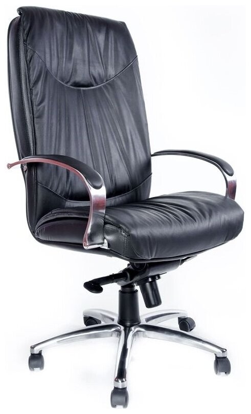 Кресло руководителя Евростиль Шеф Хром МБ офисное, обивка: натуральная кожа, цвет: черный