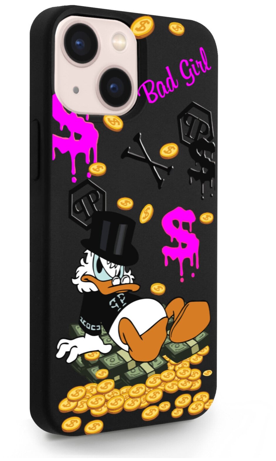 Черный силиконовый чехол MustHaveCase для iPhone 13 Mini Богатая Утка Bad Girl для Айфон 13 Мини Противоударный