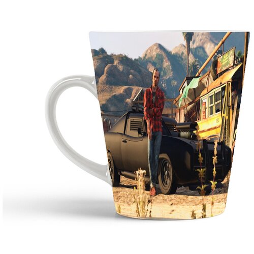 фото Кружка-латте coolpodarok гта gta grand theft auto (мужчина на фоне черной машины)