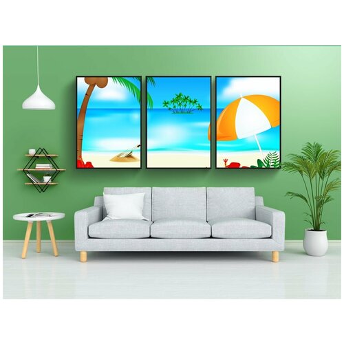 фото Набор модулных постеров для интерьера "пляж фон, гибискус, пальма" 60x90 см. в тубусе, без рамки lotsprints