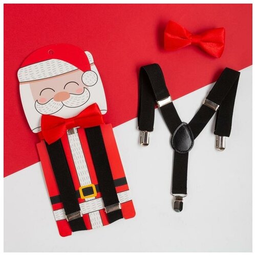 Новогодний набор для мальчика KAFTAN Дед Мороз подтяжки и галстук-бабочка, полиэстер новогодний набор для мальчика дед мороз подтяжки и галстук бабочка полиэстер