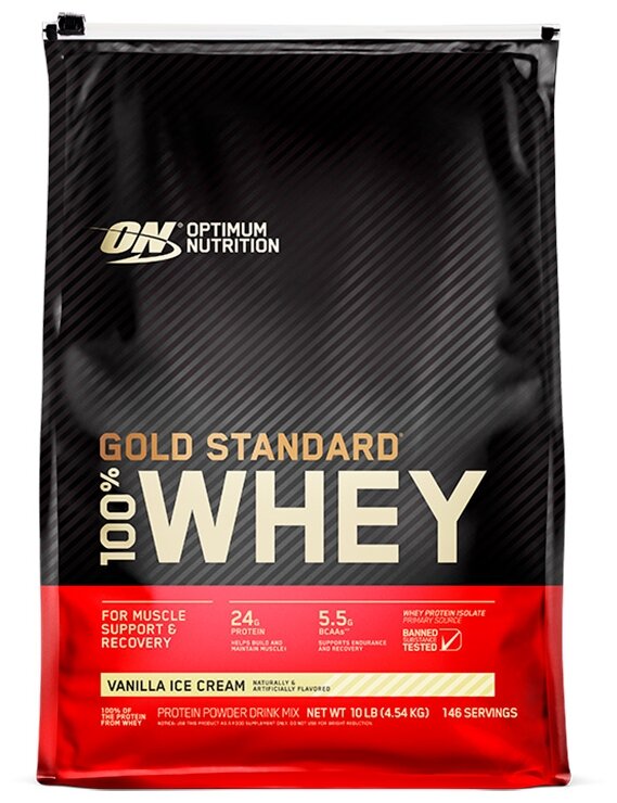 Протеин сывороточный для набора мышечной массы Optimum Nutrition 100% Whey Gold Standard, 4540 г, вкус: ванильное мороженое