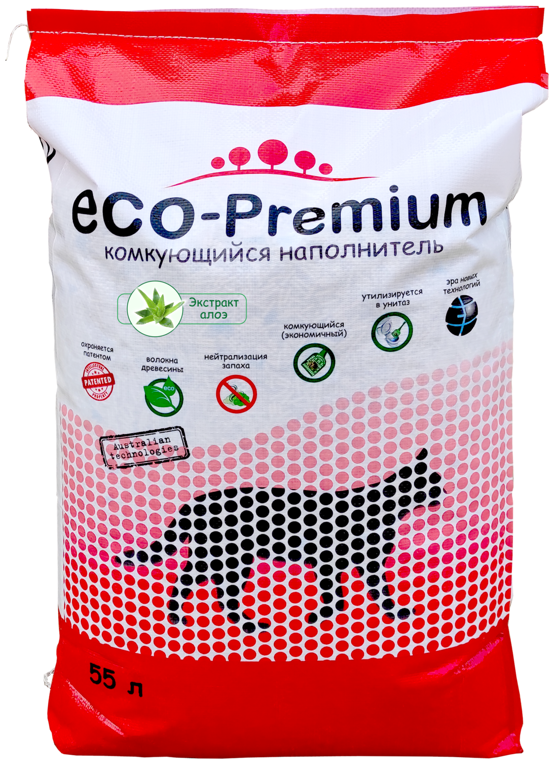 Комкующийся наполнитель ECO-Premium Алоэ 55 л