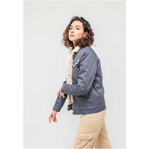 фото Куртка джинсовая женская на овчине dasti denim urban темно-серая с пуговицами dasti 42 размер