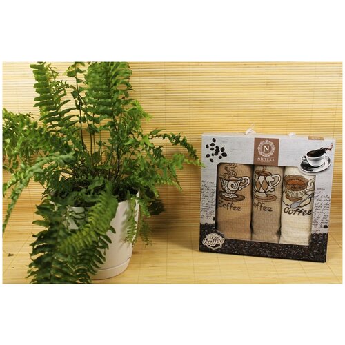 фото Подарочный набор кухонных полотенец nilteks lux хлопковая вафля кофе 40*60(3) nilteks (турция)