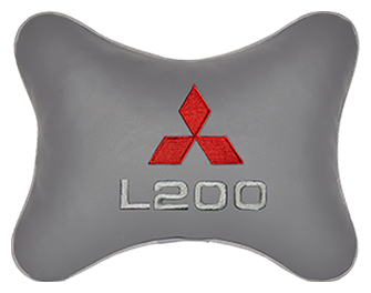 Автомобильная подушка на подголовник экокожа L.Grey c логотипом автомобиля MITSUBISHI L200