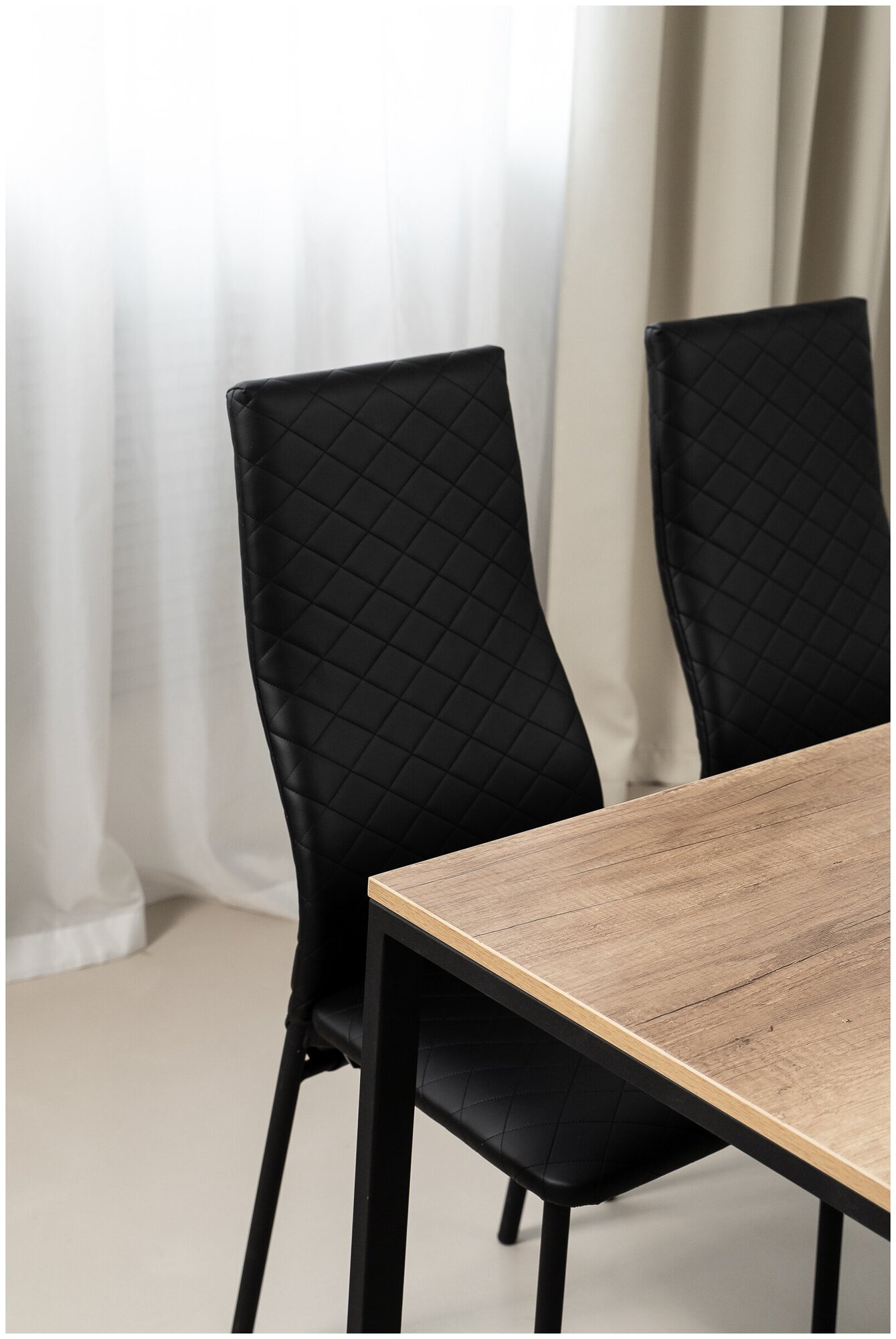 Обеденная группа Стол и 4 стула, стол «дуб Каньон» 120х60х75, стулья Черные, искусственная кожа 4 шт. - фотография № 3