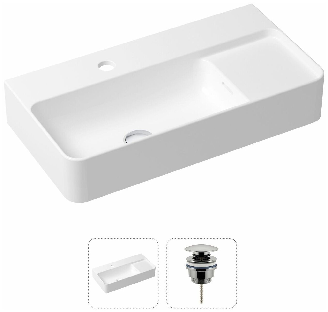 Комплект 2 в 1 Lavinia Boho Bathroom Sink 21520879: накладная фарфоровая раковина 60 см, донный клапан