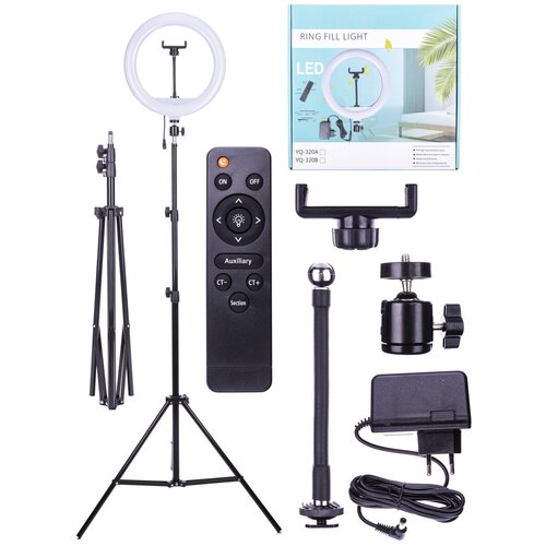 Кольцевая светодиодная лампа YQ-32 диаметром 32 см с пультом и штативом 222400₽