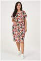 Платье летнее миди с ярким рисунком "фламинго" с боковыми карманами корткий рукав круглый вырез plus size (большие размеры)