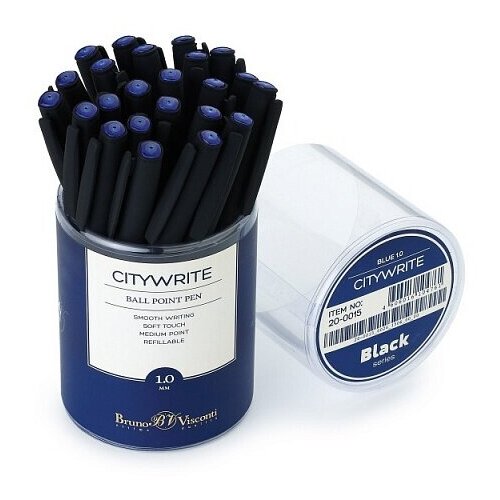 Ручкa Bruno Visconti, шариковая под персонализацию, 1 мм, синяя, СityWrite Black (черный корпус), Арт. 19-0015