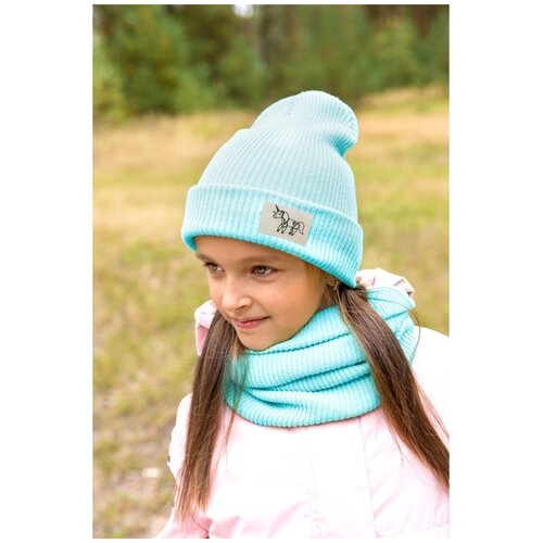 Демисезонный комплект NikaStyle из шапки и снуда 12л6821 (бирюзовый) для девочки - размер 50-54