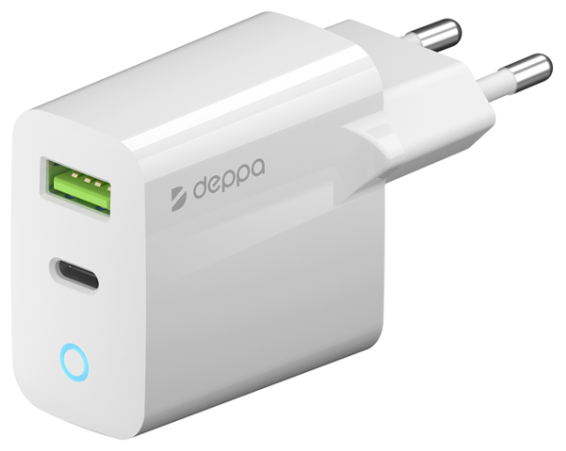 Сетевое зарядное устройство DEPPA 65W, USB + USB type-C, 8-pin Lightning (Apple), 3A, белый - фото №6
