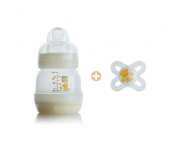 Бутылочка для кормления Easy Start Anti-Colic 130 мл и Пустышка силиконовая Start с 0 мес. Бежевый