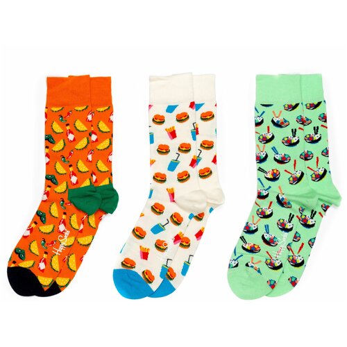 Носки Happy Socks, 3 пары, размер 36-40, оранжевый, зеленый, белый, мультиколор 1 pair hallowee kawaii socks new short boat sock happy pair socks funny skeleton meat cartoon men women colorful ankle socks ho