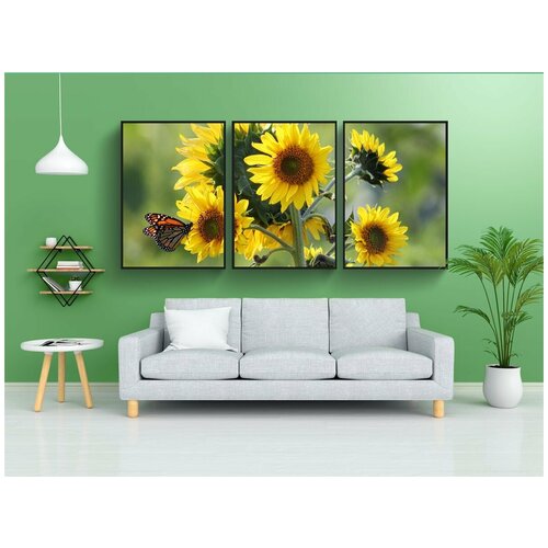 фото Набор модулных постеров для интерьера "подсолнухи, цветы, желтый" 60x90 см. в тубусе, без рамки lotsprints