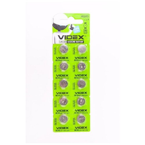 Батарейки VIDEX AG10 (10 шт.) ycdc 30pcs lr1130 ag10 v10ga cell battery watch remote button coin 189 389 390 lr54 alkaline disposable batteries
