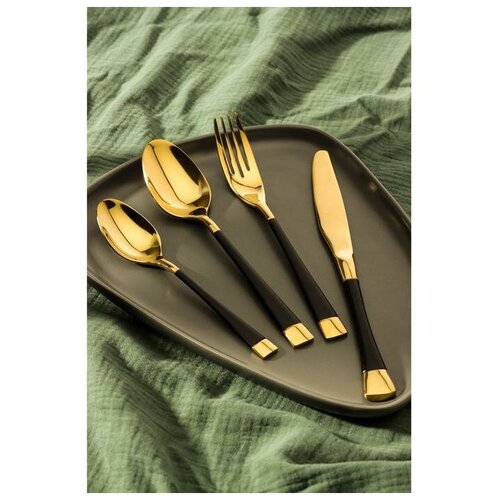 фото Набор столовых приборов, «виконт», 4 предмета, цвет золото, чёрные ручки