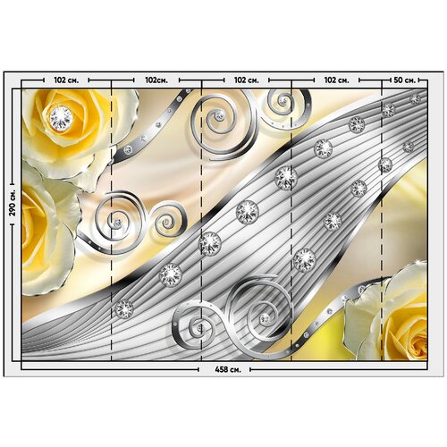 Фотообои / флизелиновые обои 3D серебряные линии в стразах и розах 4,58 x 2,9 м