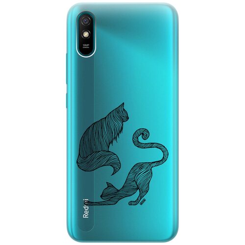 фото Ультратонкий силиконовый чехол-накладка transparent для xiaomi redmi 9a с 3d принтом "lazy cats" gosso