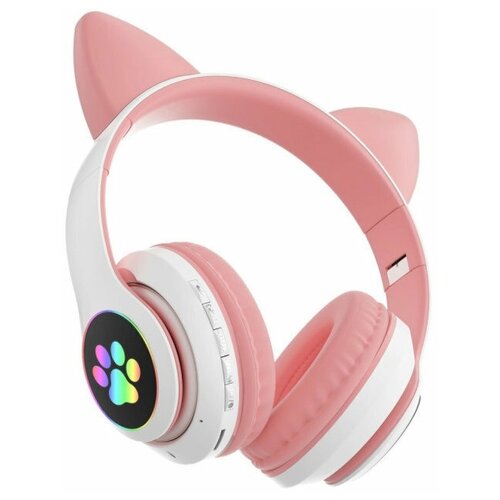 Беспроводные наушники с ушками кошки наушники детские светящиеся наушники розовые 129000₽