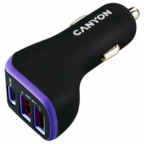 Автомобильное зарядное устройство Canyon CNE-CCA08PU 2 х USB USB-C 2.4А черный фиолетовый