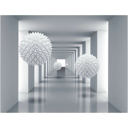 Фотообои Уютная стена Туннель с 3D шарами 350х270 см Бесшовные Премиум (единым полотном)