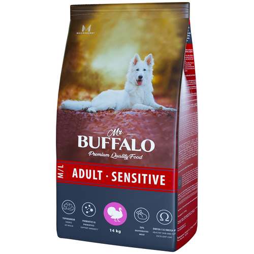 Mr.Buffalo Сухой корм для собак средних и крупных пород Mr.Buffalo ADULT M/L SENSITIVE, индейка, 14 кг