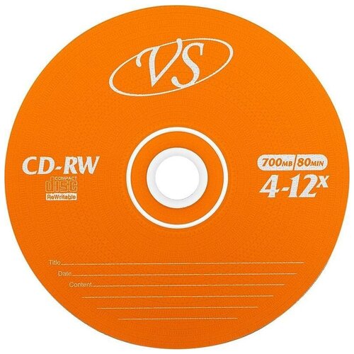 Оптический диск CD-RW VS 700Mb, 4-12x, slim case, 5шт. (VSCDRWSL501) брелок бесконтактный перезаписываемый r fid rw т5577 100 штук