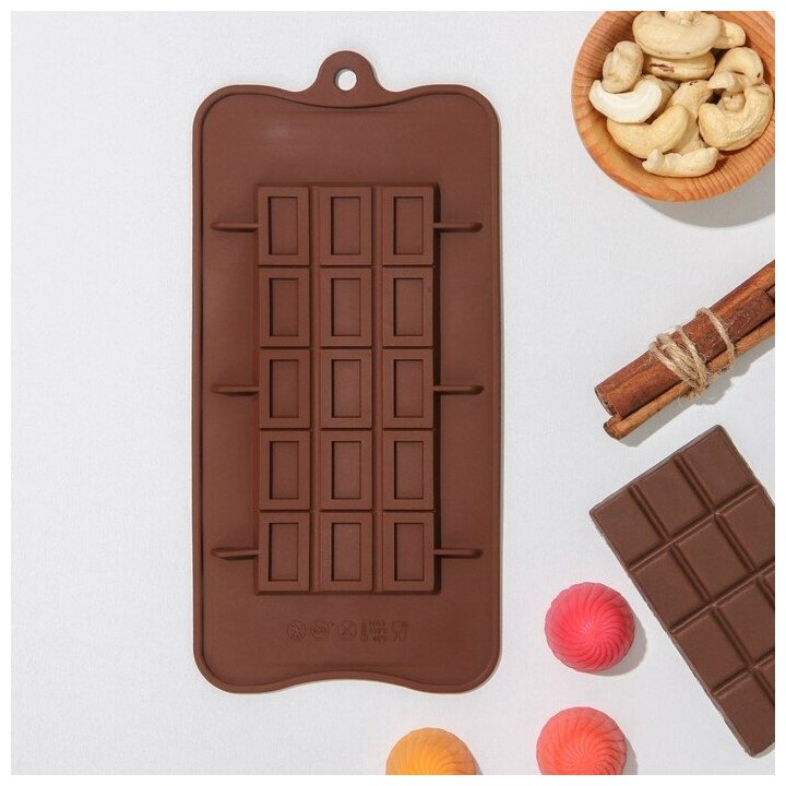 Доляна Форма для шоколада Доляна «Шоколатье», силикон, 25×11,5×0,5 см, 15 ячеек, цвет коричневый