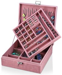 Шкатулка с отделениями под украшения для девочки / Органайзер для бижутерии / Коробка для хранения большая S2023-Pink