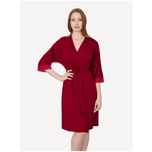 фото Женский халат с кружевом, темно-бордовый росхалат