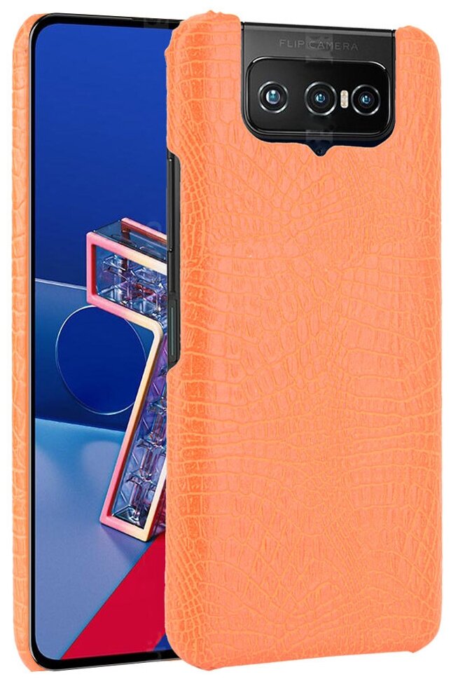 Чехол-накладка MyPads на Asus ZenFone 7 ZS670KS (2020) элегантный тонкий на пластиковой основе с дизайном под кожу крокодила оранжевый