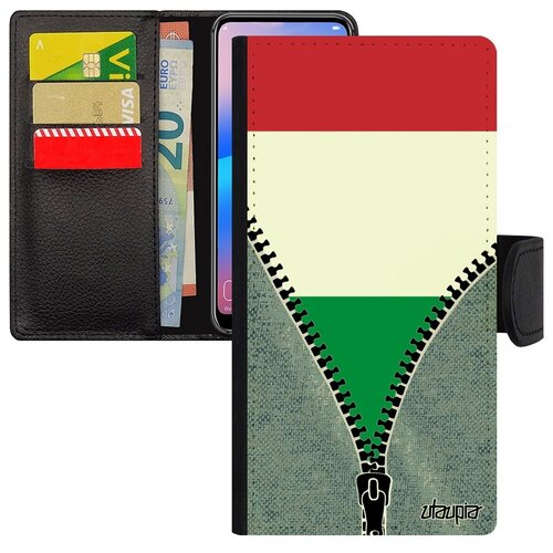 фото Противоударный чехол книжка для смарфона // galaxy s7 edge // "флаг италии на молнии" государственный страна, utaupia, серый