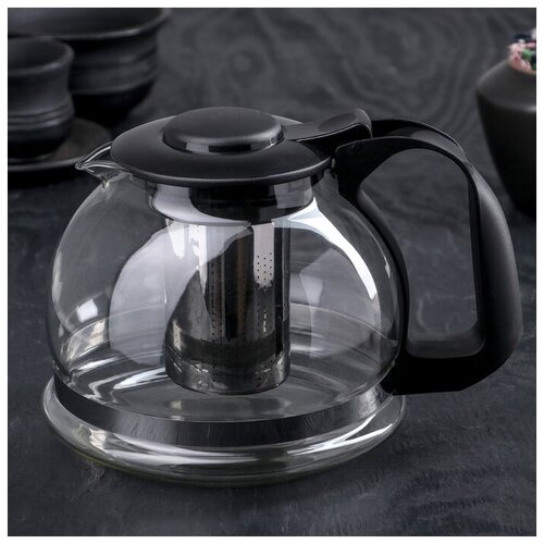 Чайник стеклянный заварочный «Иллюзия», 1,6 л, с металлическим ситом, цвет чёрный (1шт.)