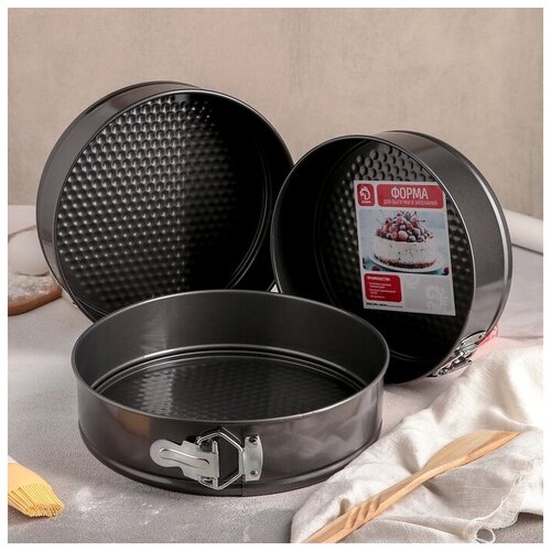 фото Набор форм для выпечки разъемных "элин. круг", 3 шт: 22.5/24.5/26.5 см, антипригарное покрытие доляна