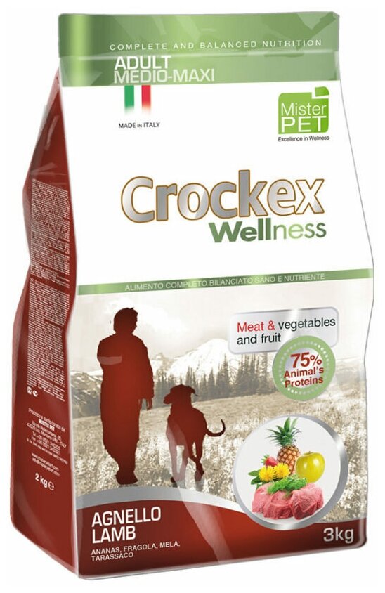 Корм для собак Crockex Wellness 12кг средних/крупных пород ягненок/рис 65217